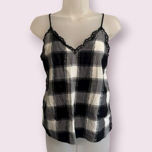 Victoria’s Secret Plaid Lace Trim Cami Tank Top - Black White, Size S
